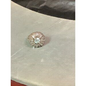 Vintage Katana 925 Sterling Blue Topaz Round Stone Sz6 3/4
